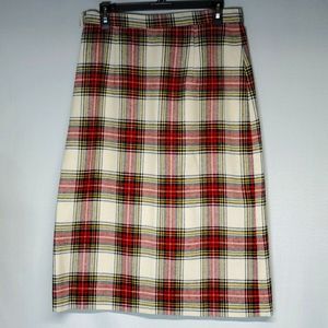 Vintage plaid midi wool blend skirt